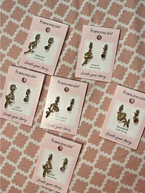 Francesca's Gold and Pink Birthstone Charm Earrings Set